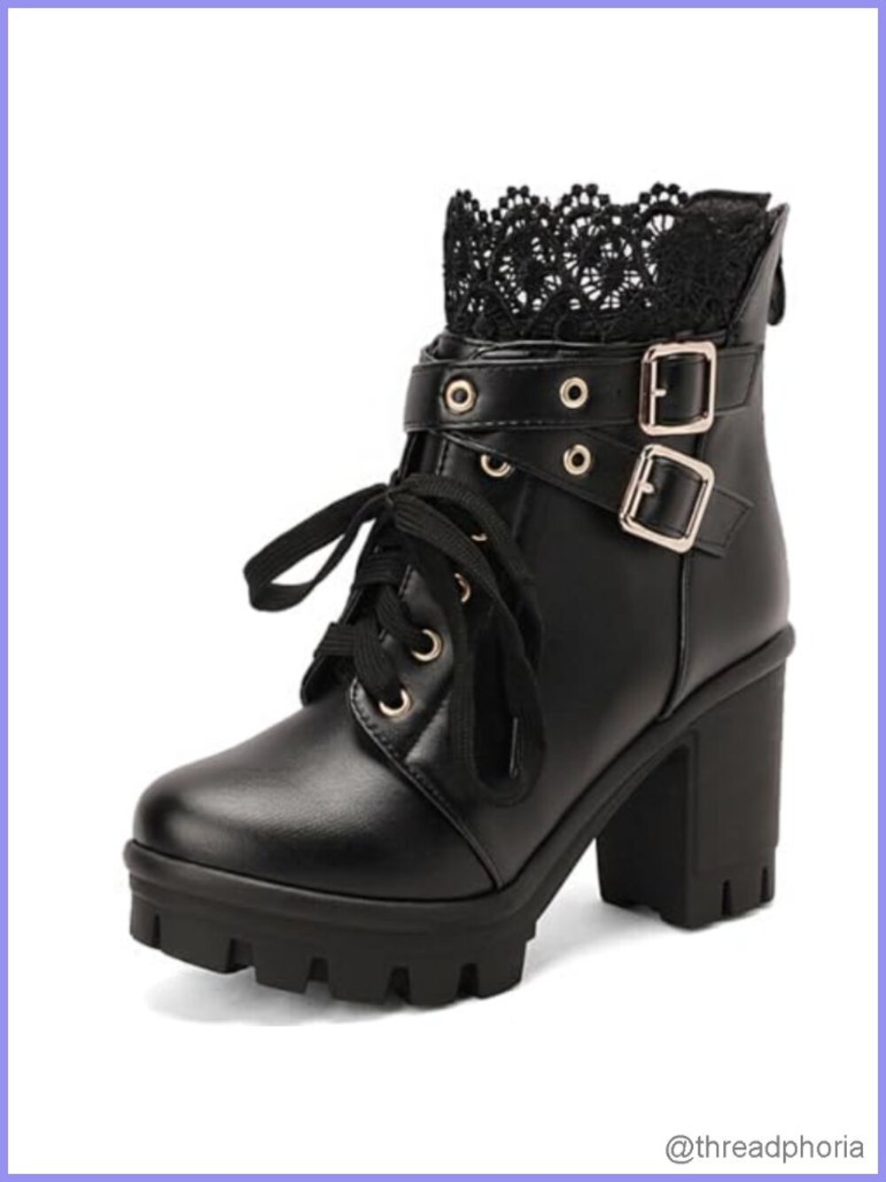 MEOTINA Women's Platform Chunky Heel Buckle Combat Ankle Booties PU Leather